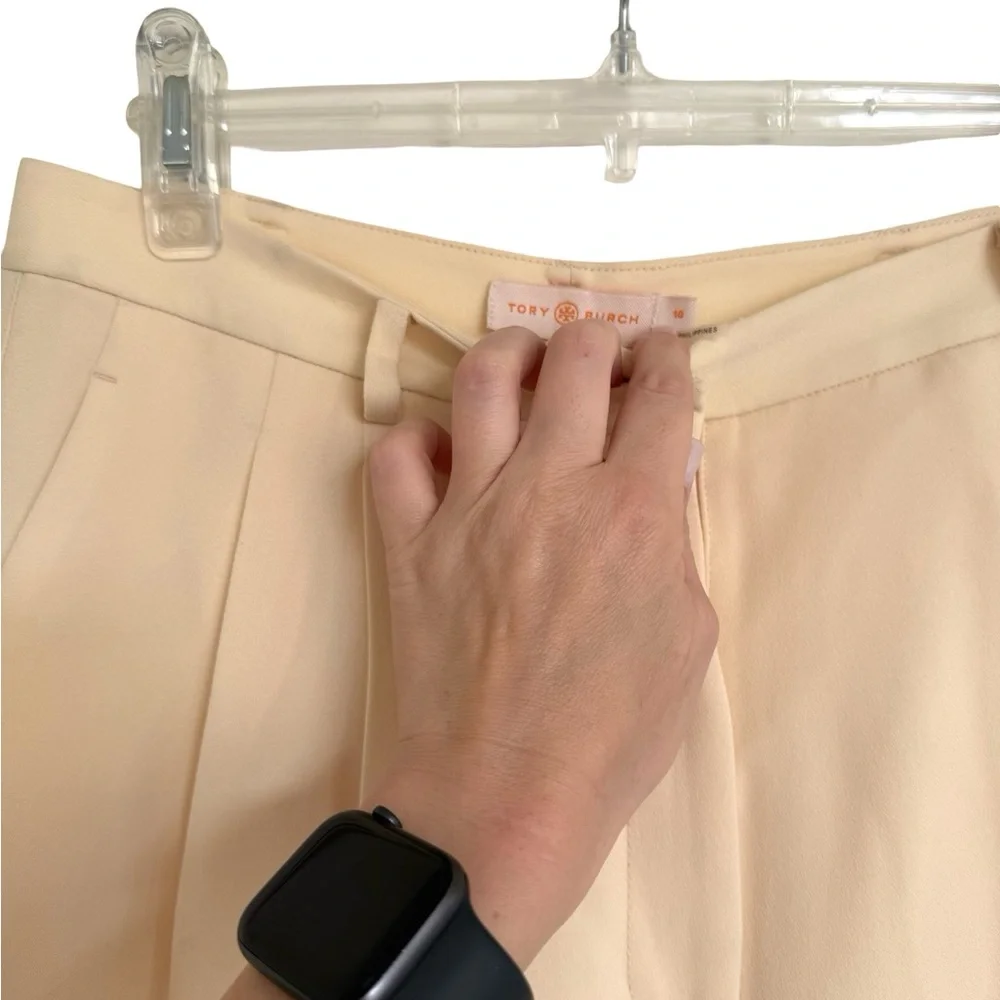 Tory Burch Cream Wide Leg Pleated Pants